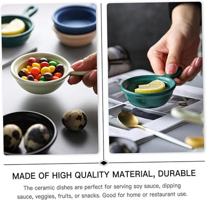 4Pcs Creative Japanese Style Sauce Dish Set Mini Ceramic Plates Handles for Dipping Seasoning and Condiment Holders for Home Use