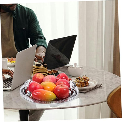 European Style Round Serving Tray Elegant Appetizer Dish for Fruits Desserts Snacks Silver Patterned Platter Multi Functional Decorative Storage Plate for Home