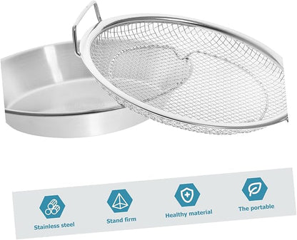 1 Set Mesh Drain Pan Barbeque Grill Plate Vegetable Drainer Fried Food Draining Rack Barbecue Grill Tray Smokeless Roasting Pan Roasting Tray Fruit Stainless Steel Egg Steamer
