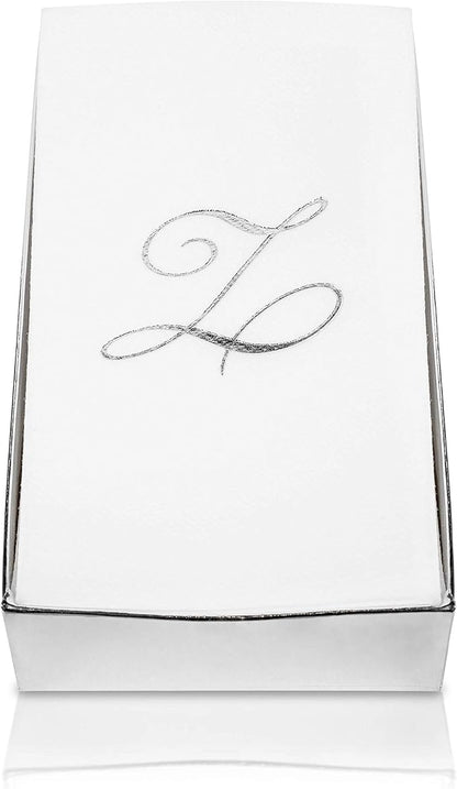 AH AMERICAN HOMESTEAD Disposable Hand Towels for Bathroom 50 Count - Guest Bathroom Essentials -Bathroom Paper Towels - Monogrammed Disposable Napkins - Wedding Napkins in Paper Towel Tray (Silver, H)