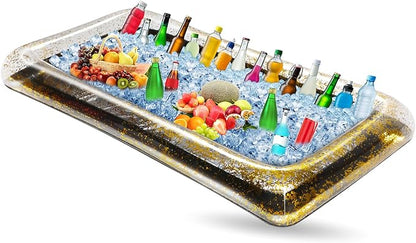 Leitee Inflatable Serving Bar with Drain Plug 52 x 24 x 5'' Inflatable Ice Serving Buffet Bar for Party Food Cooler Buffet Drink(Golden,Sequin Style)