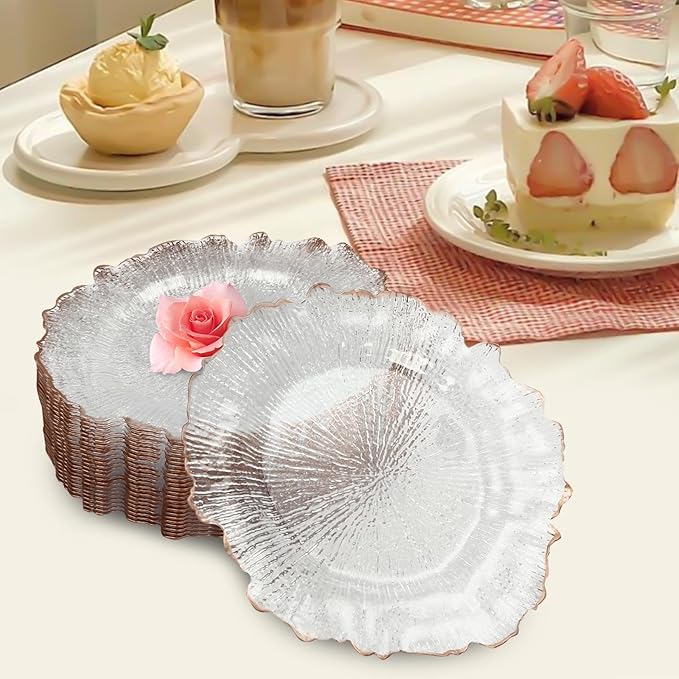 100Pcs Antique Clear Charger Plates, 13" Round Chargers for Dinner Plates, Reusable Plastic Charger Plates Bulk with Flower-Like Decorative Rim, for Wedding, Dinner, Party, Bridal Shower