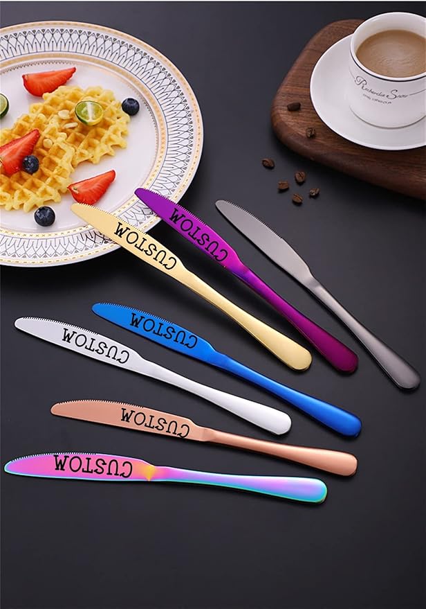 Stainless Steel Customized Flatware Set,Engraving Name Knife Forks Spoon,Personalized names will be engraved on your tableware, Customized Birthday Christmas Gift (Rose Gold)