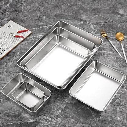Professional Stainless Steel Food Service Tray Rectangle Dining Platter With High Rim Kitchen Buffet Serving Dish Metal Storage Container Dishwasher Safe Silver(30 * 25 * 5.5)