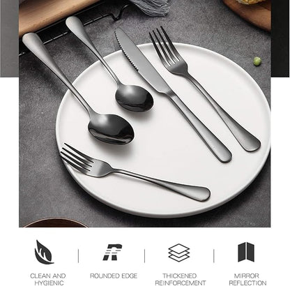 Reusable Utensils Set, Stainless Steel Healthy Travel Cutlery Set Ideal for Home Restaurant Lunch Box Camping (Black 5 PCs)
