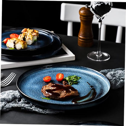 Blue Ceramic Plate Round Serving Dish for Steak and Western Cuisine Food-Grade Ceramic Tableware Unique Dinnerware for Restaurants and Home Use