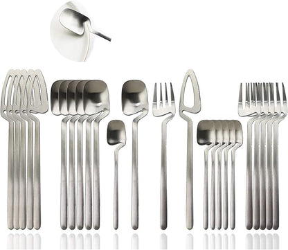 JASHII Silverware Set Satin Finish 24-Piece Stainless Steel Flatware Set Kitchen Utensil Set Service for 6 Tableware Cutlery Set Dishwasher Safe (Matte Silver)