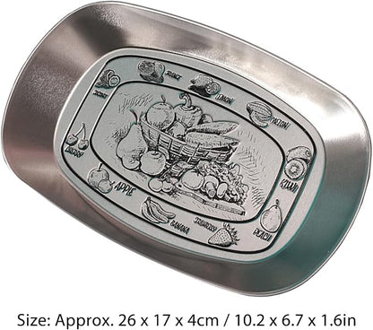 Portable Bread Tray, Oval Metal Picnic Plate Reusable Decorative Bread Serving Tray Multipurpose Tinplate Food Tray for Parties Gatherings (Vegetable Fruit Style)