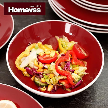 Stoneware Coupe Shape 12pc Dinnerware Set, Outside White + Inside Red