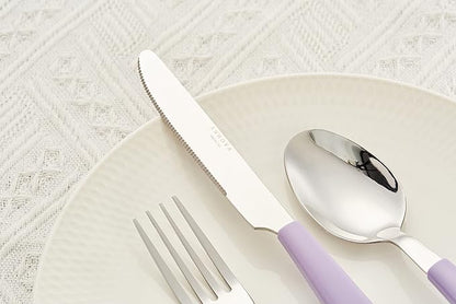 ANNOVA Silverware Set 20 Pieces Stainless Steel Cutlery Color Handle Flatware - 4 x Dinner Knife; 4 x Dinner Fork; 4 x Salad Fork; 4 x Dinner Spoon; 4 x Dessert Spoon (Lilac)