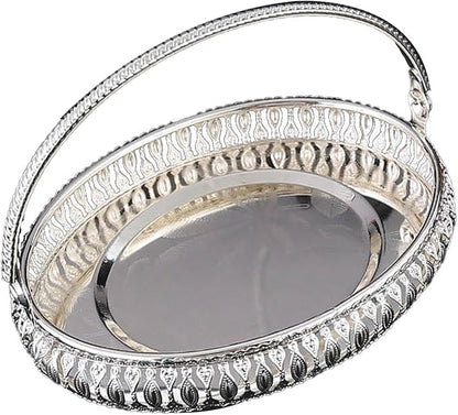 Retro Oval Fruit Tray with Handle, Candy Serving Plate, Dry Nut Dish, Snack Dessert Storage Plate, Decorative Fruit Bowl for Parties, Family Gatherings, Bars and Cafes