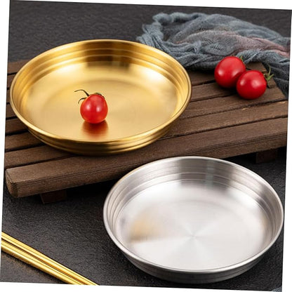 Korean Style Flat Bottom Kimchi Dish Stainless Steel Appetizer Plate for Dipping Sauces and Seasoning for Cold Dishes and Condiments