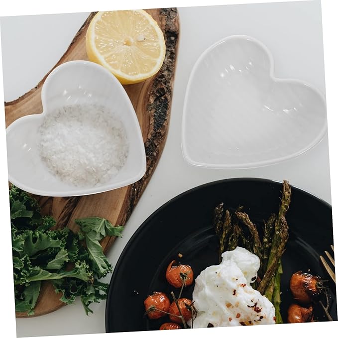 STOBAZA Heart-Shaped Ceramic Condiment Plates Set of 4 Appetizer Serving Dishes for Sauces and Seasonings White Ceramic Spice Dishes for Parties and Entertaining
