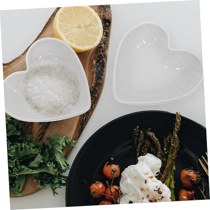 STOBAZA Heart-Shaped Ceramic Condiment Plates Set of 4 Appetizer Serving Dishes for Sauces and Seasonings White Ceramic Spice Dishes for Parties and Entertaining