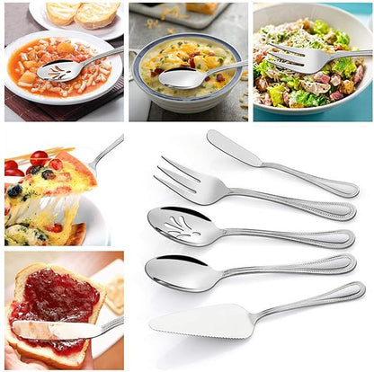 HaWare 65-Piece Silverware Set with Serving Utensils, Stainless Steel Flatware Service for 12, Pearled Edge Tableware Cutlery for Home Restaurant Party, Mirror Polished, Dishwasher Safe