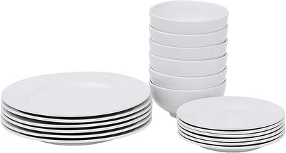 SUPER DEAL Round 18-Piece White Kitchen Dinnerware Set, Service for 6, Plates and Bowls – Microwave, Oven and Dishwasher Safe