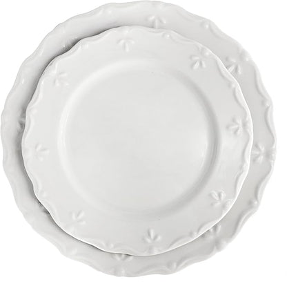 Elama Henryi 16 Piece Embossed Rim Detail Porcelain White Dinnerware Set, Tableware Set, Serveware (16 Piece)