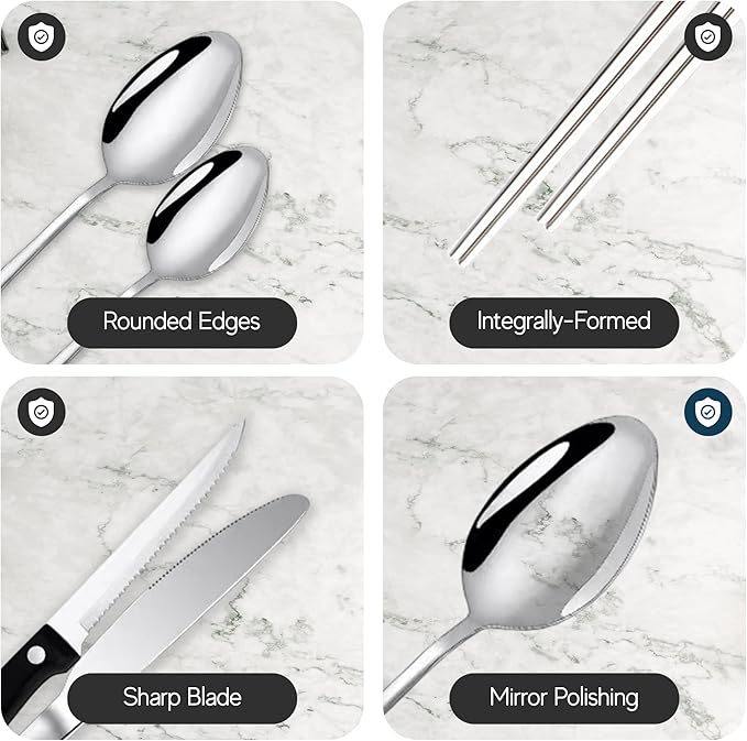 Silverware Set with Organizer and Chopsticks- 49 Pieces, Premium Stainless Steel Flatware Set, Heavy Duty Cutlery Set for 6, Dishwasher Safe Premium Kitchen Utensils, BANZOO Serving Utensils