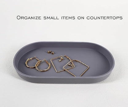 Gray Small Tray (10 inch), Oval Tray for Kitchen Counter, Bathtub Bathroom Vanity Items, Countertop Organizer, Coffee Accessory, Bar, Serving Seasoning, Salt and Pepper, Soap, Perfume.