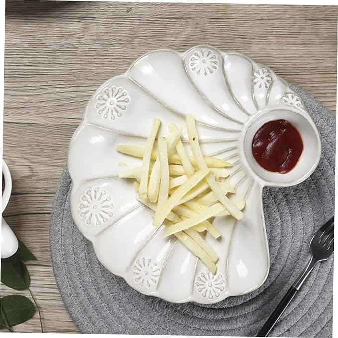 GLEAVI Unique Shell Shape Plate Ceramic Food Serving Dish for Daily Use Kitchen Tableware Decor
