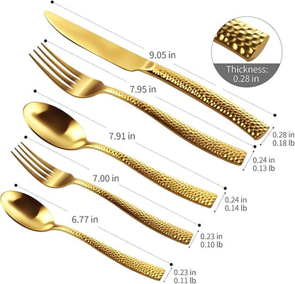 Matte Gold Hammered Flatware Set Stainless Steel Silverware Set 20 Pieces Cutlery Set for Home Kitchen Restaurant Hotel Housewarming Wedding Gift Service for 4