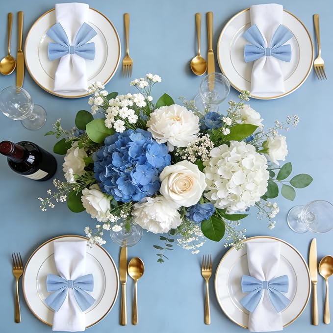 12 Pcs Dusty Blue Bow Napkin Rings,Wedding Napkin Rings,Velvet Napkin Ring Holders for Holiday Serviette Birthday Anniversary Party Dinner Wedding Dining Tableware Decoration