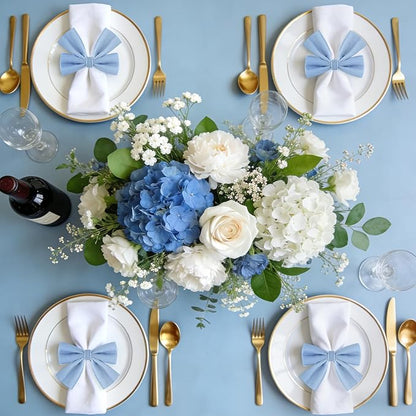 12 Pcs Dusty Blue Bow Napkin Rings,Wedding Napkin Rings,Velvet Napkin Ring Holders for Holiday Serviette Birthday Anniversary Party Dinner Wedding Dining Tableware Decoration