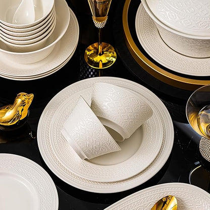 White Dinnerware Sets for 8 Dinner Plates 24 31 38 46 62pcs Plates And Bowls Sets Simple Style Dishware Sets Kitchen Dishes Set Dinner Set for Family Gatherings Dishwasher&Microwave Safe(38pcs)