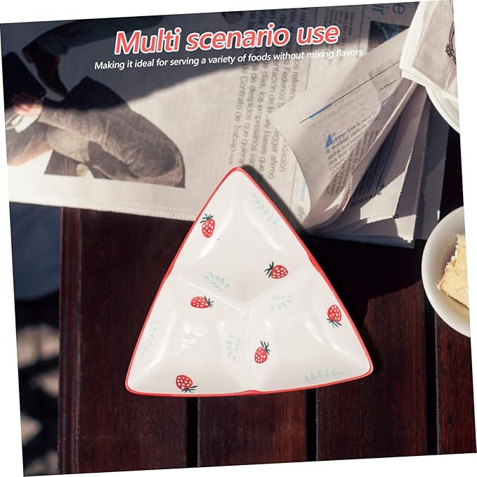 Cabilock Triangular Cute Separated Ceramic Plate Compartment Serving Dish for Snacks Meals Reusable Divided Tray for Home Restaurant Use Charming Design Enhancing Dining Experience