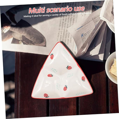 Cabilock Triangular Cute Separated Ceramic Plate Compartment Serving Dish for Snacks Meals Reusable Divided Tray for Home Restaurant Use Charming Design Enhancing Dining Experience
