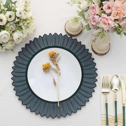 13" Charger Plates - Set of 12 - Matte Teal Sunflower Plastic Chargers, Disposable Round Acrylic Serving Trays For Dinner Wedding Party Events