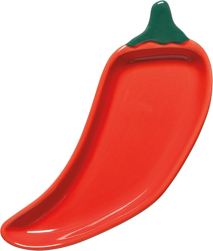 Now Designs by Danica Stoneware Chili Peppers Shaped Dish - Latin, Molded, Serving Food, Red, 3.92 x 7in