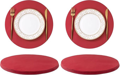 SHACOS 100 pcs Christmas Disposable Round Paper Placemats 13 inch Colored Paper Decorative Place Mats for Wedding Birthday Party Events Table Decoration, Dark Red (Pack of 2)