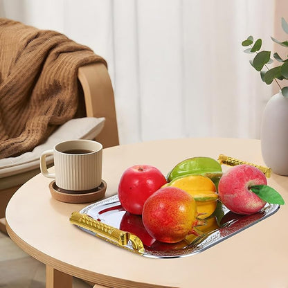 Rectangular Stainless Steel Serving Tray with Handles, Metal Snack and Fruit Platter for Parties, Sturdy European-Style Tea and Dessert Tray for Home Dining