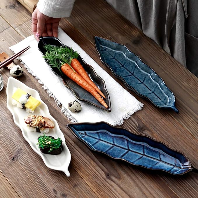 Ceramic Cutlery Salad Bowl Ceramic Appetizer Plate Fast Food Plate Sushi Plate Fruit Set Plate Leaf-Shaped Tableware Snack Plate Sauce Plate Small Bowl (Color : A)