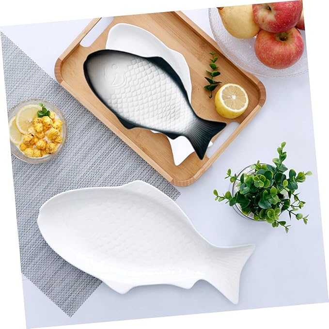 Zerodeko Fish Shaped Dish Ceramic Serving Plate Creative Kitchenware Snack Storage Unique Design Dinnerware Dark