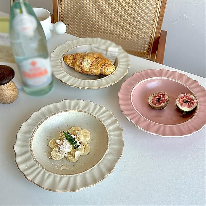 Dinner plate Ceramic Lace Dining Plate Home Dinner Deep Plate Restaurant Cafe Dessert Plate Salad Disc Solid Color Flat Plate Simple Ceramic Disc Dishes Plates (Color : Gray)