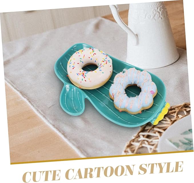 PRETYZOOM Multi-functional Cactus Plate Cute Ceramic Serving Dish for Fruit Snacks and Appetizers for Creative Dining and Home Decor