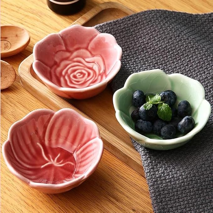 FAREWELL Dipping Bowls Flower Shaped Ceramic Dipping Bowl Soy Sauce Plate Mini Condiment Porcelain Sauce Bowl Dipping Candy Serving Plate Appetizer Bowls (Color : B)
