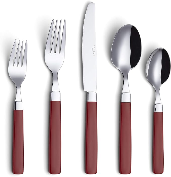 ANNOVA Silverware Set Stainless Steel Colorful Tableware Kitchen Flatware Set Utensils, Includes Dinner Knives, Forks, Spoons, Salad Forks & Dessert Spoons (Red, 20 Pieces)