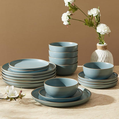 Sweese Dinnerware Sets Service for 6, 18 pcs Matte Glaze Plates and Bowls Sets, Handmade Porcelain Dish Set, Highly Chip and Crack Resistant Modern Dinner Set, Dark Blue