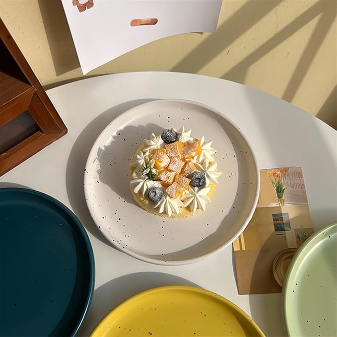 Pasta Bowls Appetizer Plates Ink Dot Pattern Dining Plate Simple Ceramic Dining Plate Household Kitchen Restaurant Round Plate Vintage Dessert Fruit Tray Dining Serving Plates for Parties