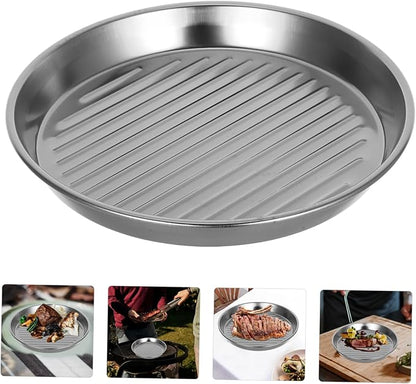 Mobestech Stainless Steel Round Serving Tray Seafood Platter for Bbq and Snacks Elegant Silver Cooking Utensil for Home Parties and Outdoor Cooking Easy to Clean and Stackable