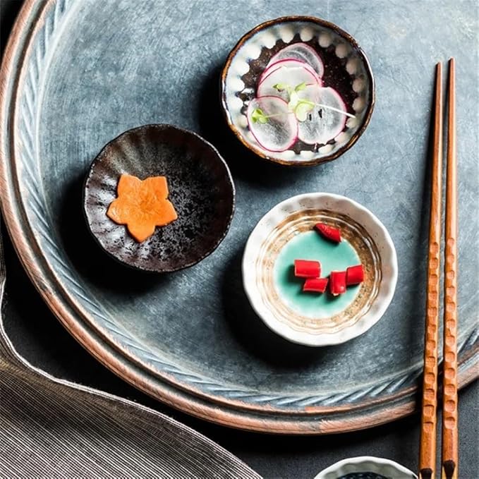Appetizer Plates Retro Ceramic Seasoning Plate Home Snack Plate Hotel Restaurant Hot Pot Sauce Dish Flavor Dish for Condiment