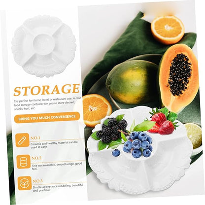 Five Grid Ceramic Plate Vegetable Tray Platter Dried Fruit Nuts Plate Ceramic Fruit Plate Appetizer Plates Ceramic Salad Plate Dessert Plate Dessert Trays Dessert Fruit Plate Snack
