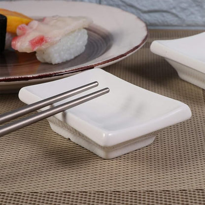 Cabilock Round Tray 2Pcs 3Inch Sauce Dishes Ceramic Appetizer Serving Tray Rectangular Seasoning Dishes Snack Dipping Bowls for Soy Sauce Dish (White) Snack