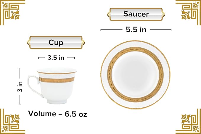 48 Piece Gorgeous Dinnerware Sets for 8 – Porcelain Plates, Cups, Saucers and Bowls – Elegant Rope Gold Design Dishware – Dish Set for Kitchen Table, Formal Dining or Everyday Use (Rope Gold)