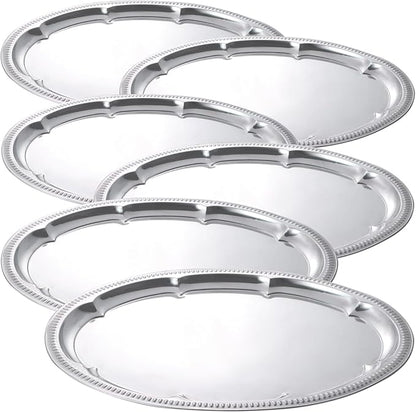 6 Pcs Large Silver Serving Trays, Stainless Steel Floral Engraved Trays for Parties, 15.7X11.8 in, Mirror-Polished, Food-Safe