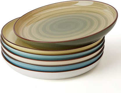 Sweese 10 Inch Porcelain Dinner Plates Set of 6 - Round Green Dishes for Main Courses, Salad, Microwave Dishwasher Safe