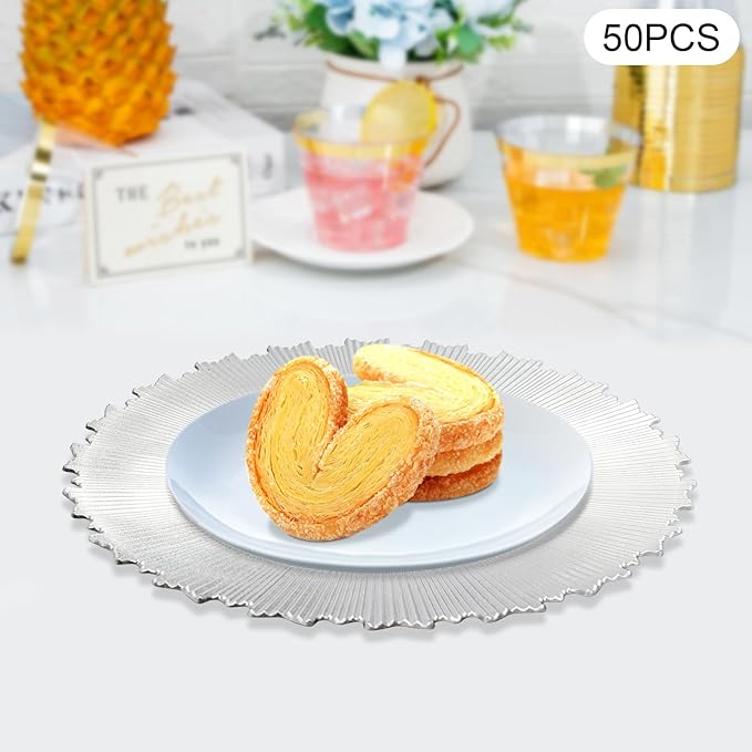 50 PCS Charger Plates Bulk, 13 Inch Plastic Round Charger Dinner Plates Jagged Edge Service Plates Decorative Chargers Bulk for Table Setting Wedding Party Event(Silver)